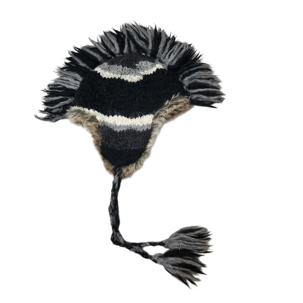 American Eagle Outfitters Mohawk Trapper Hat Wool Alpaca Faux Fur Black Grey OS